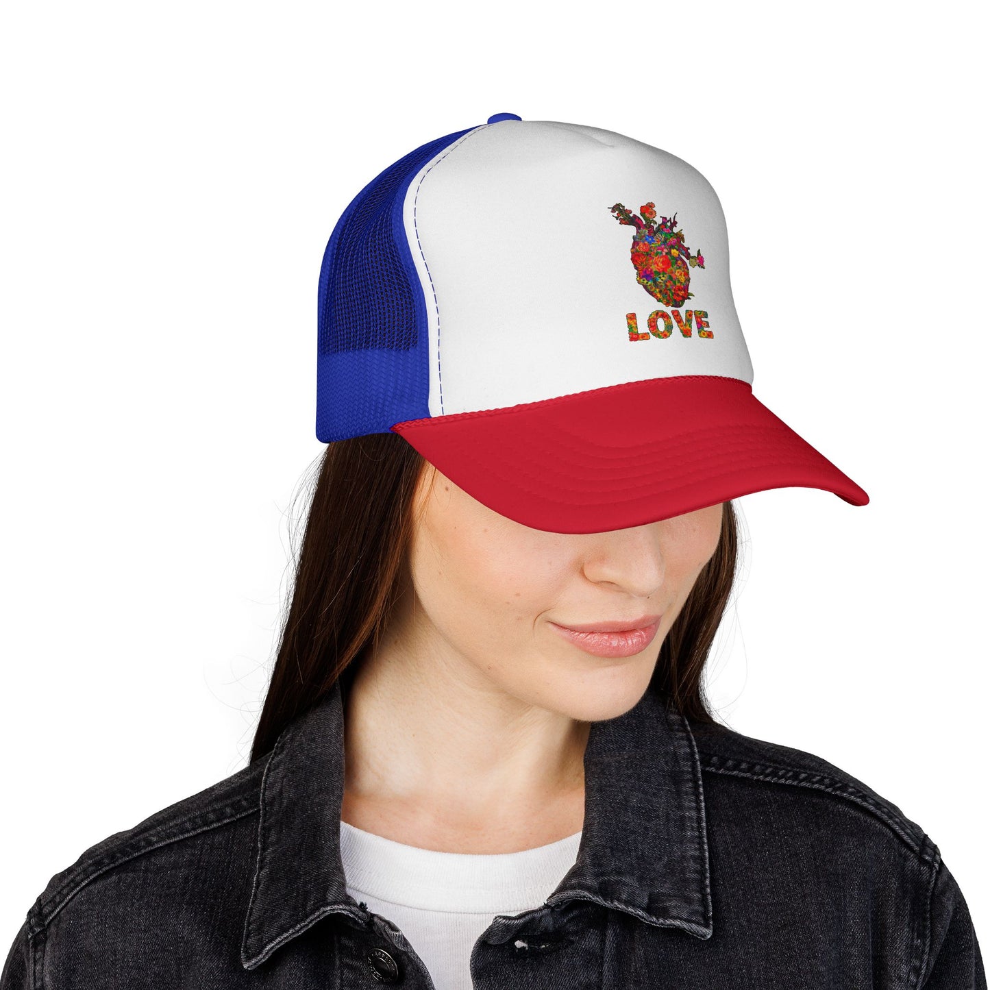 Trucker Cap - Floral Heart Anatomical Design with 'LOVE'