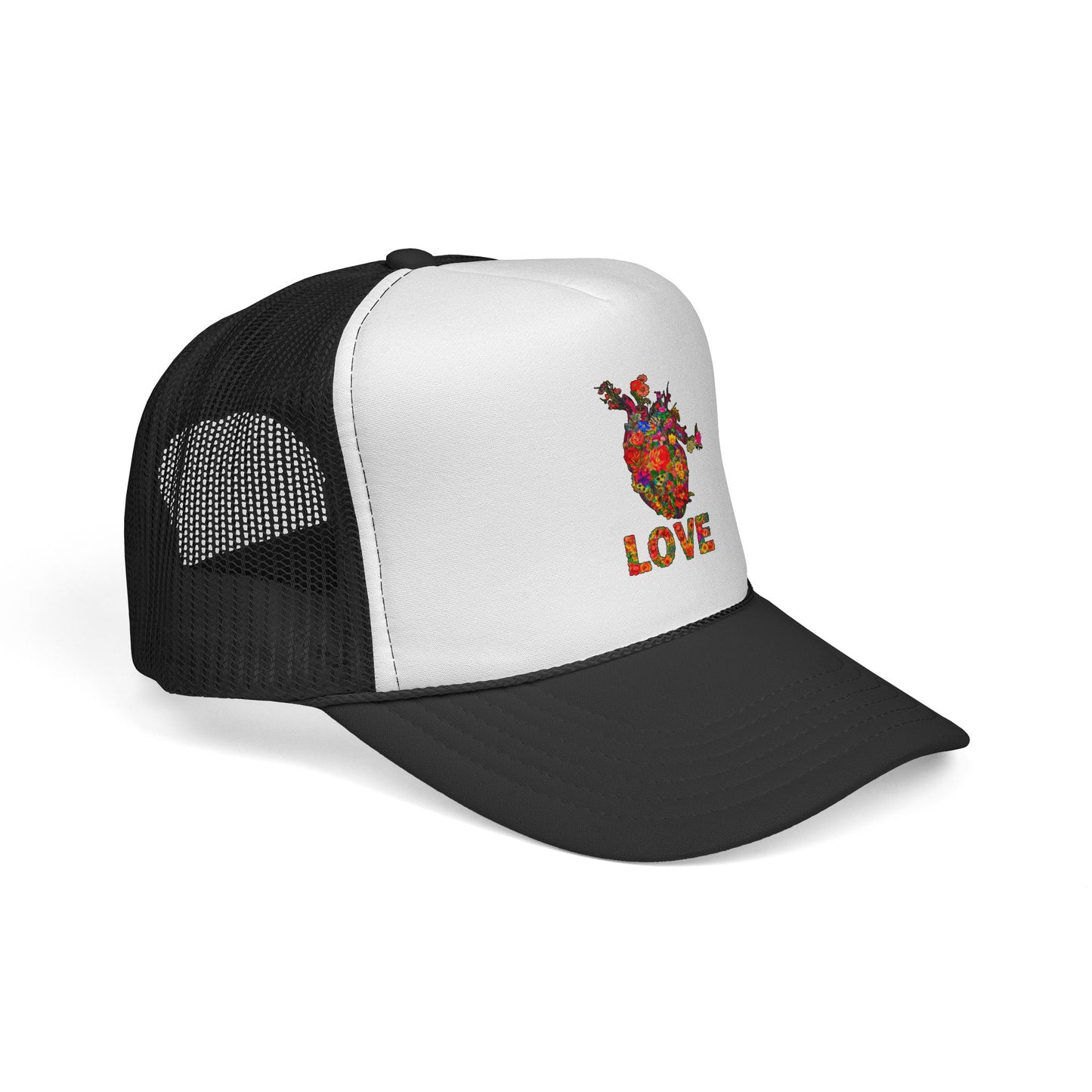 Trucker Cap - Floral Heart Anatomical Design with 'LOVE'