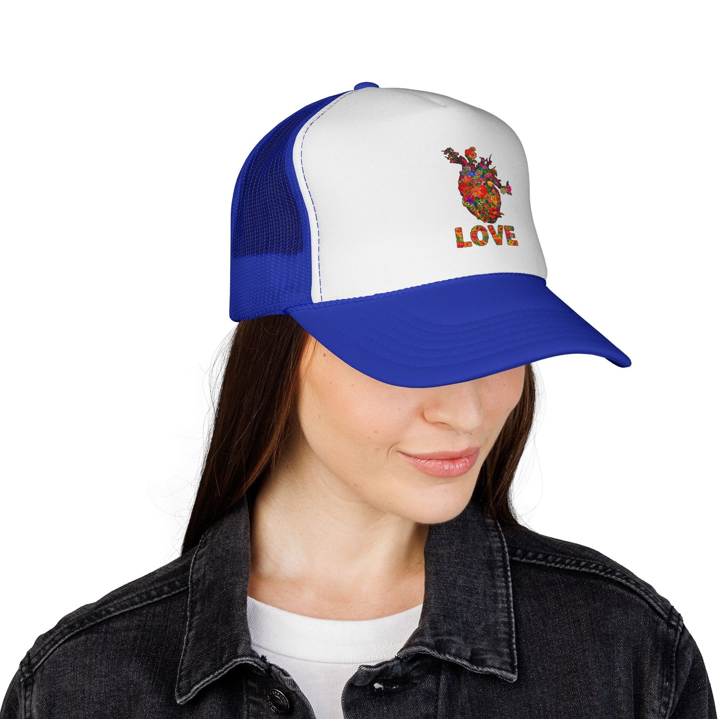 Trucker Cap - Floral Heart Anatomical Design with 'LOVE'