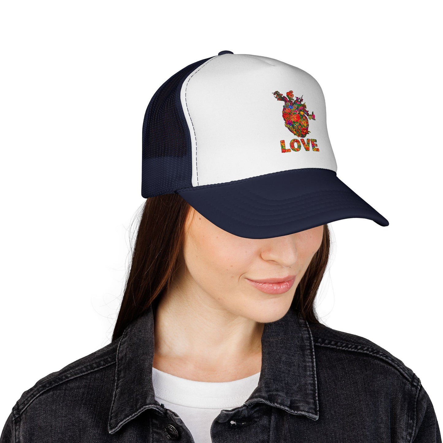 Trucker Cap - Floral Heart Anatomical Design with 'LOVE'