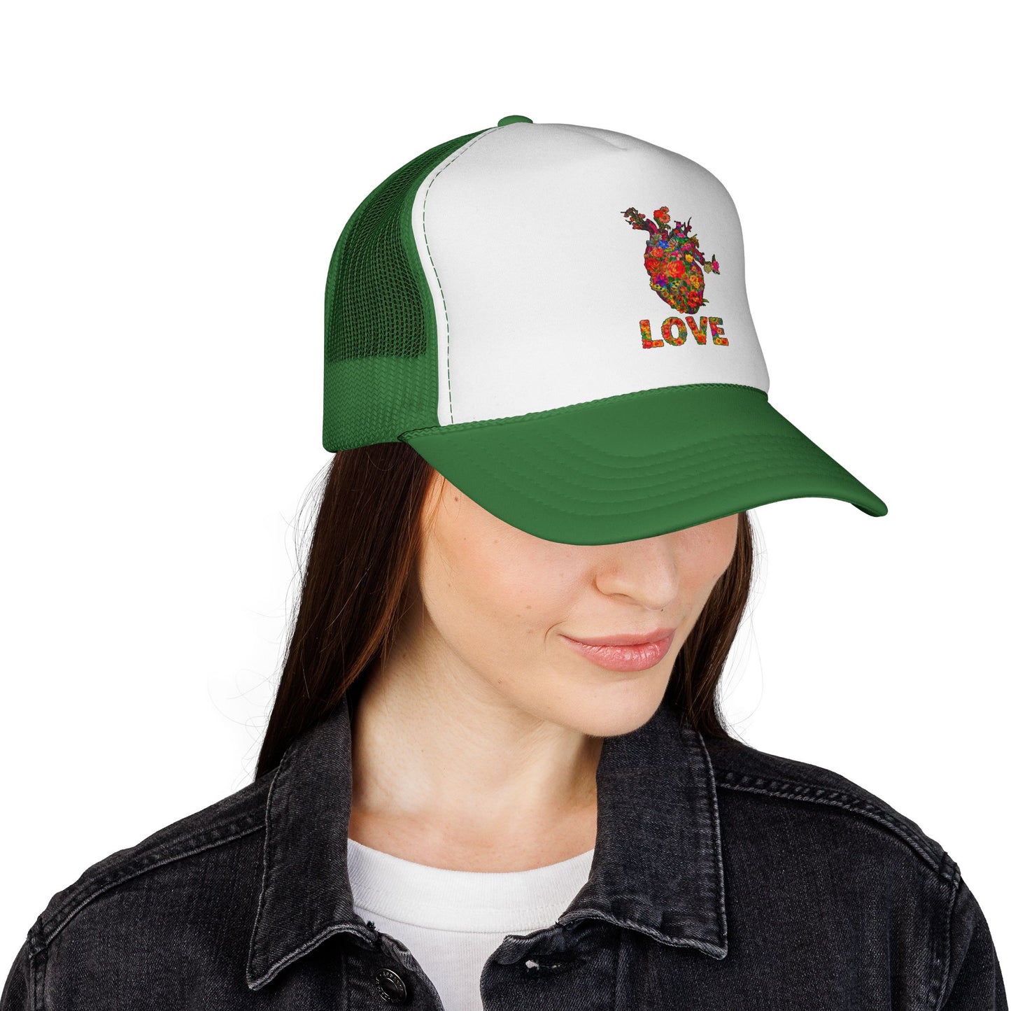 Trucker Cap - Floral Heart Anatomical Design with 'LOVE'
