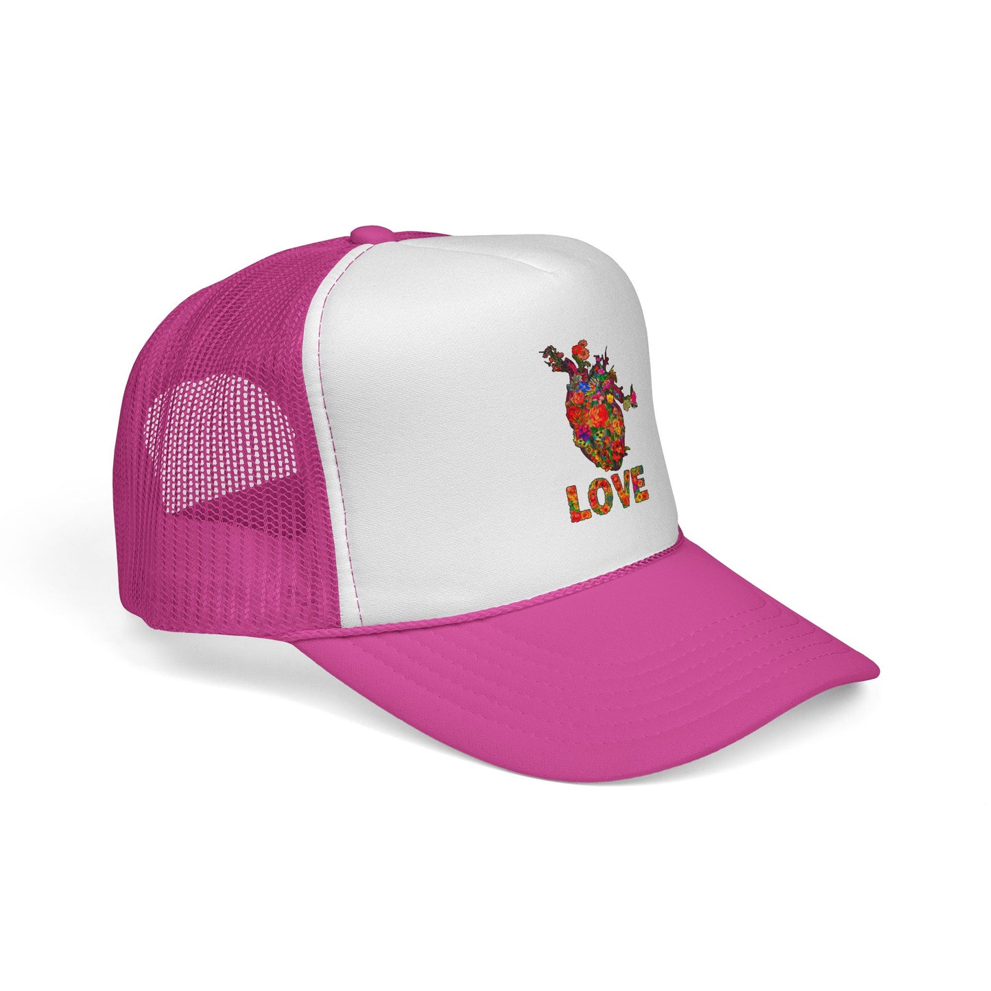 Trucker Cap - Floral Heart Anatomical Design with 'LOVE'