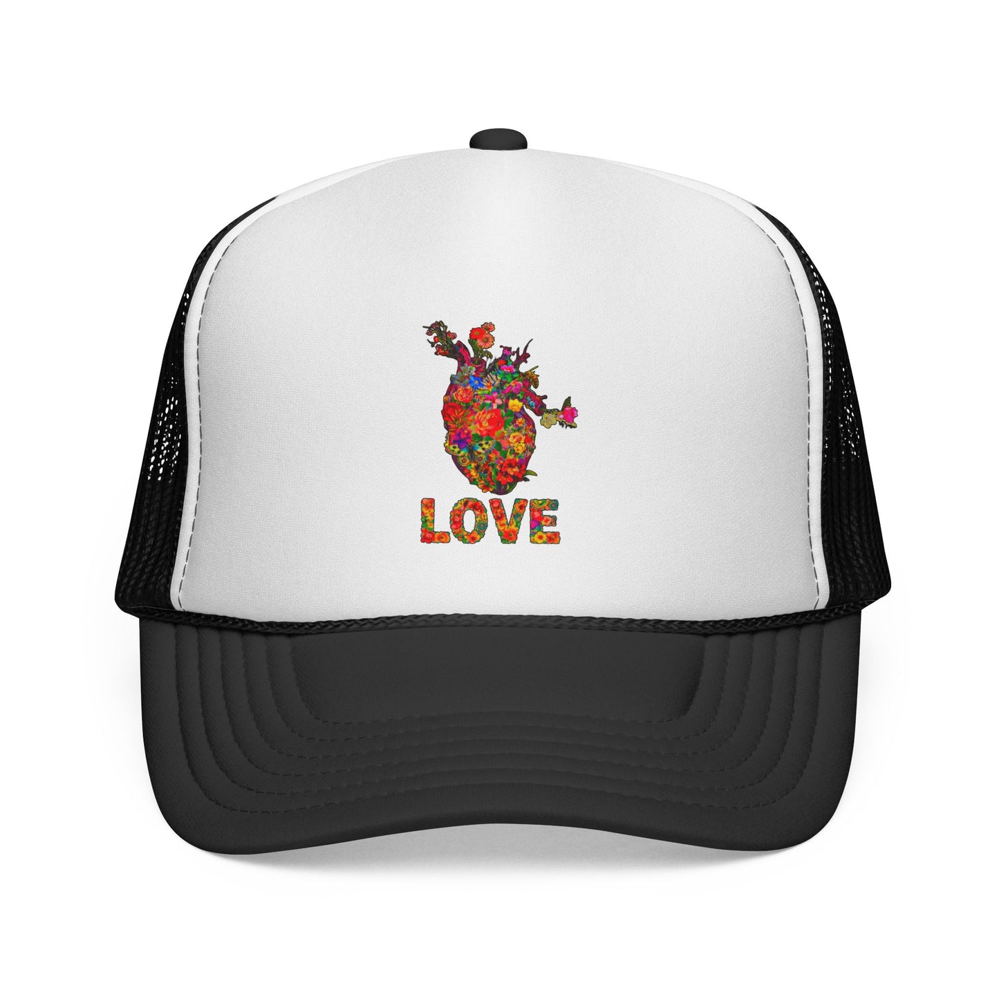 Trucker Cap - Floral Heart Anatomical Design with 'LOVE'
