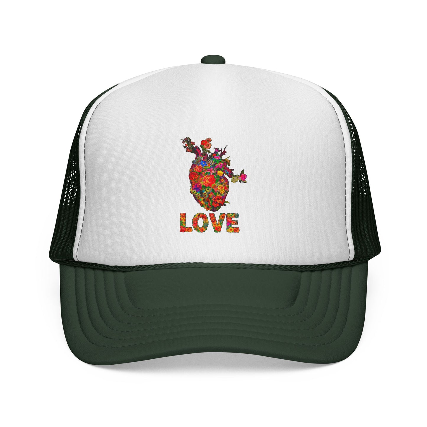 Trucker Cap - Floral Heart Anatomical Design with 'LOVE'
