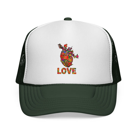 Trucker Cap - Floral Heart Anatomical Design with 'LOVE'