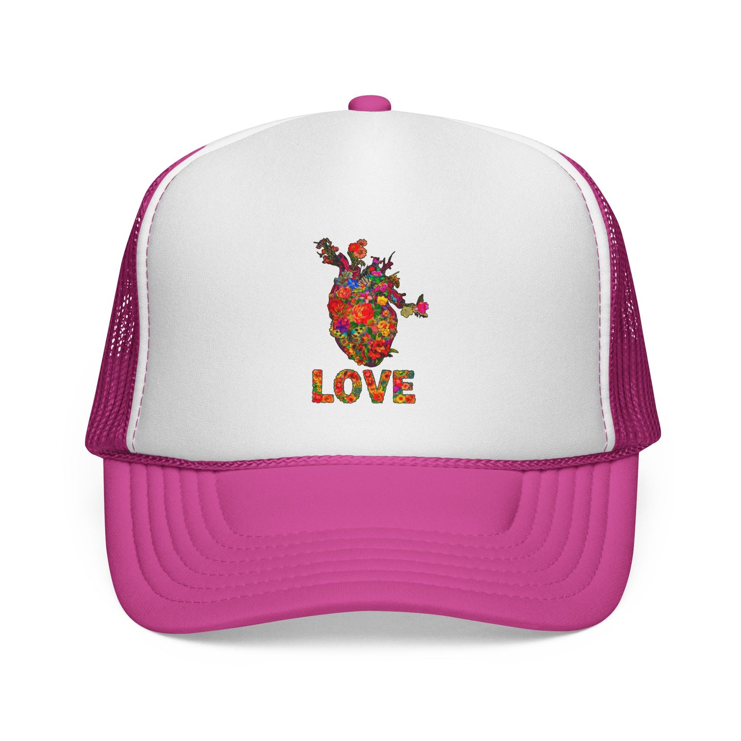 Trucker Cap - Floral Heart Anatomical Design with 'LOVE'