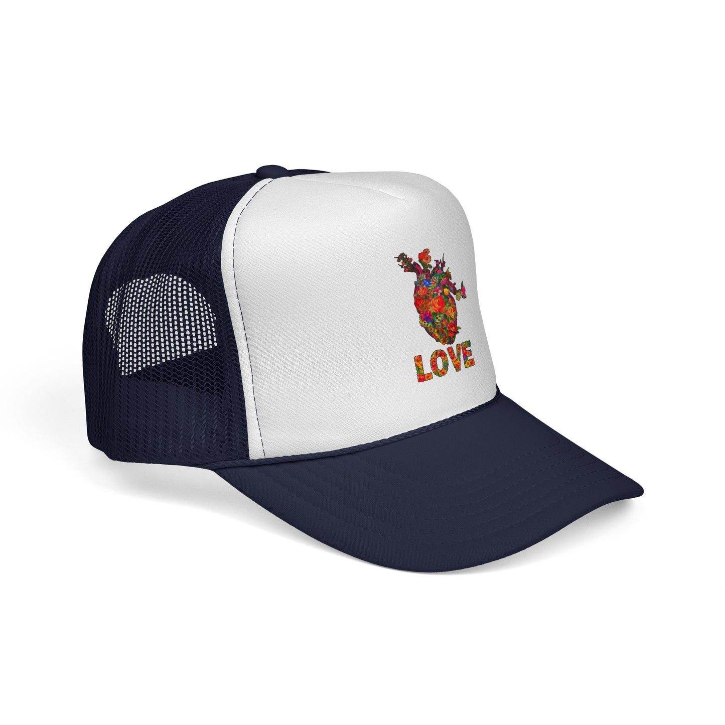 Trucker Cap - Floral Heart Anatomical Design with 'LOVE'