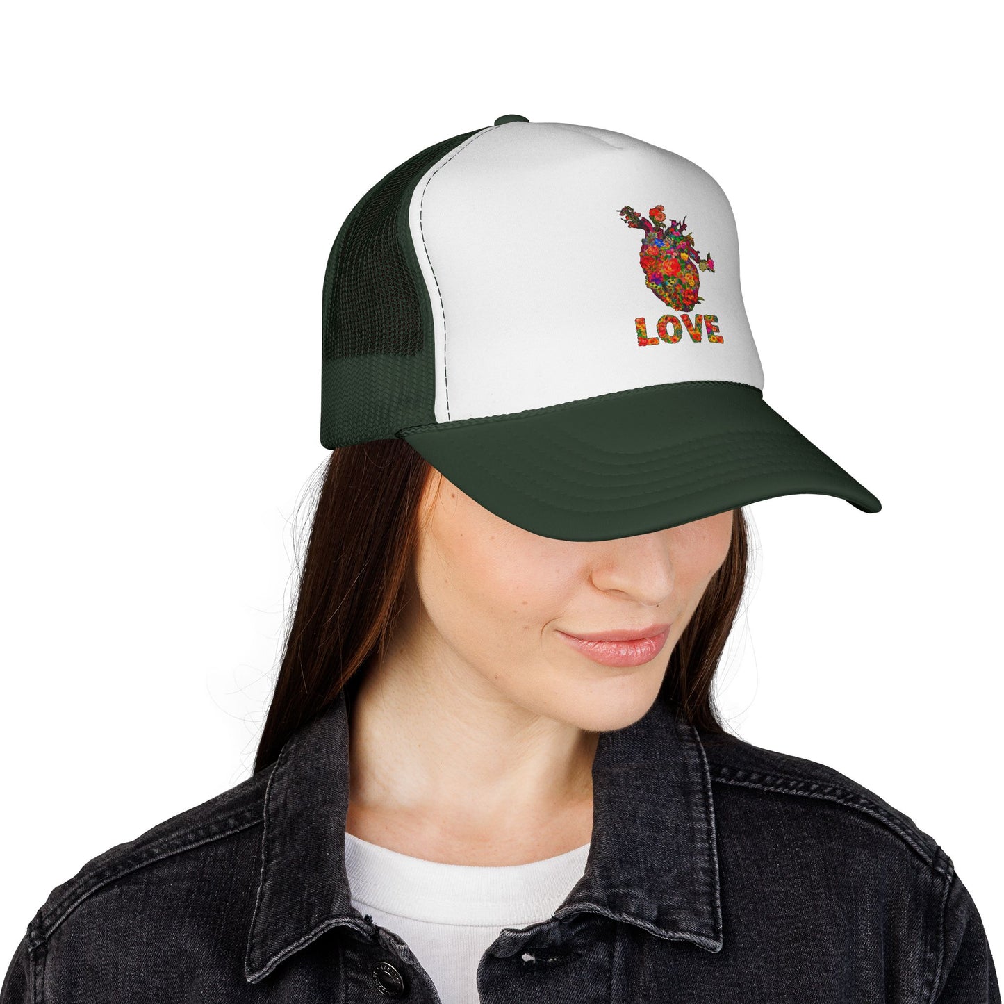 Trucker Cap - Floral Heart Anatomical Design with 'LOVE'