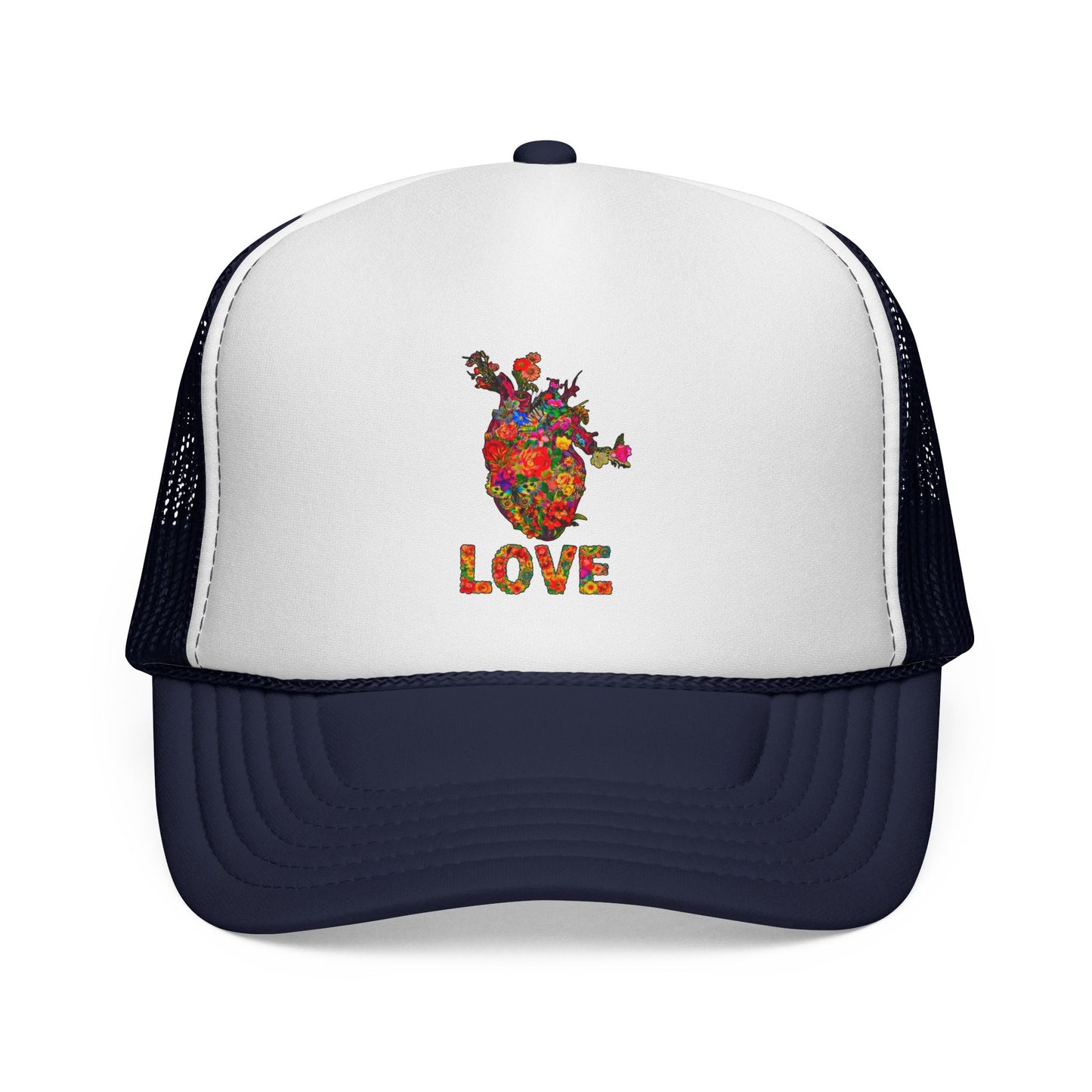 Trucker Cap - Floral Heart Anatomical Design with 'LOVE'