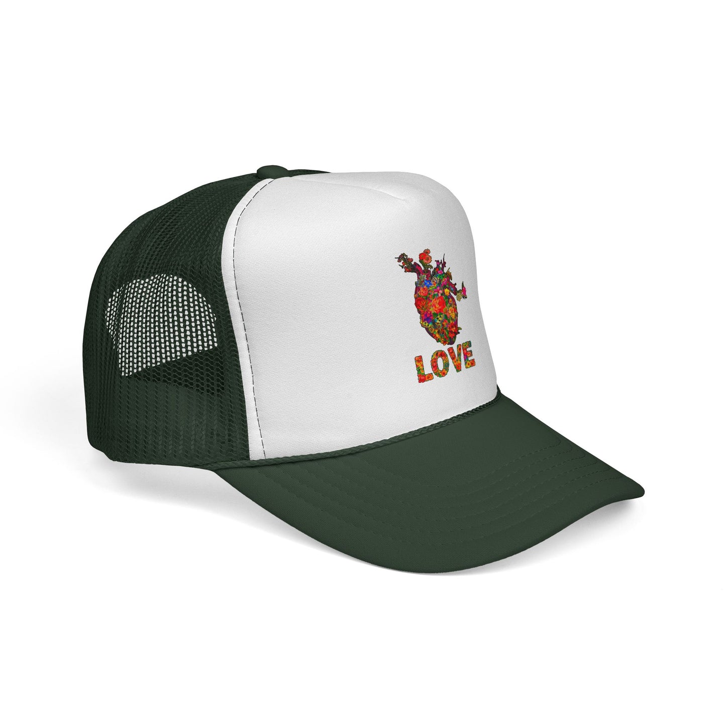 Trucker Cap - Floral Heart Anatomical Design with 'LOVE'