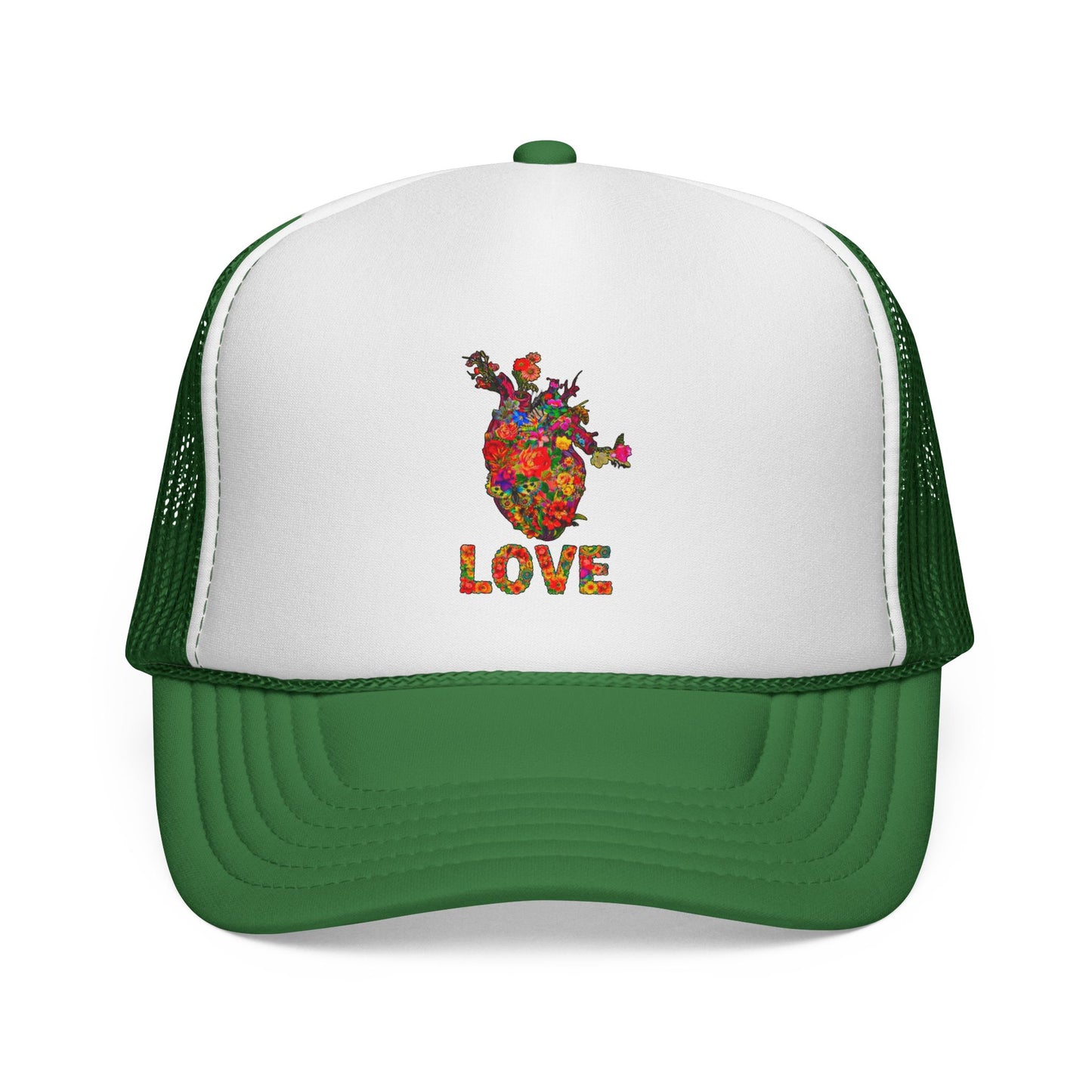 Trucker Cap - Floral Heart Anatomical Design with 'LOVE'