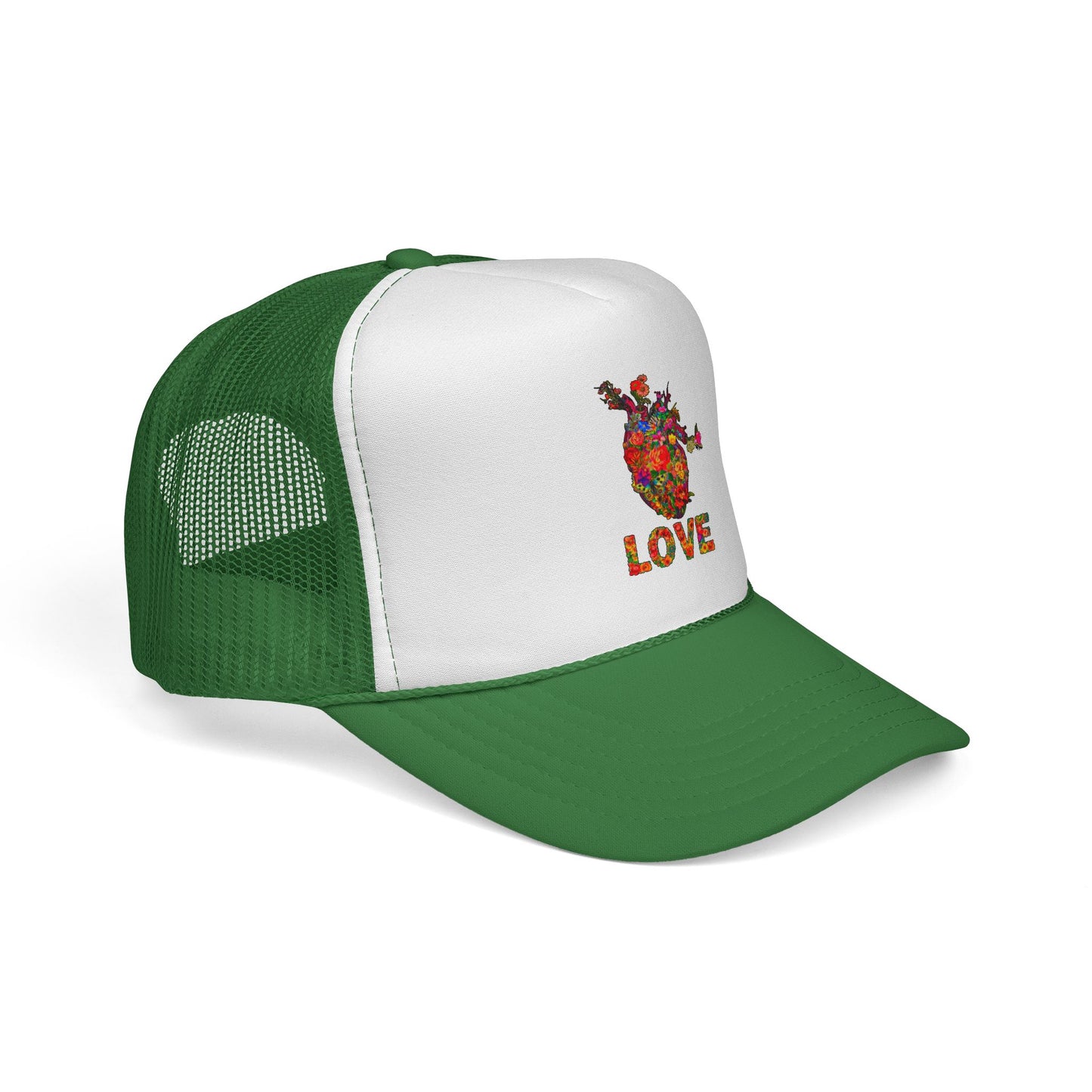 Trucker Cap - Floral Heart Anatomical Design with 'LOVE'