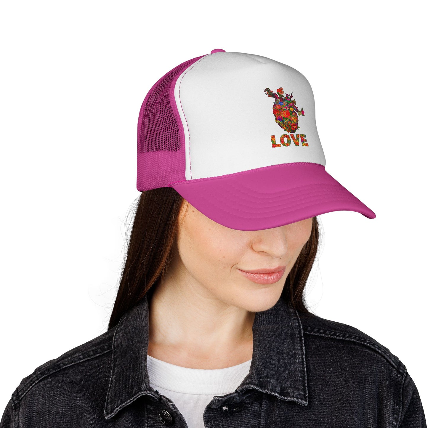 Trucker Cap - Floral Heart Anatomical Design with 'LOVE'