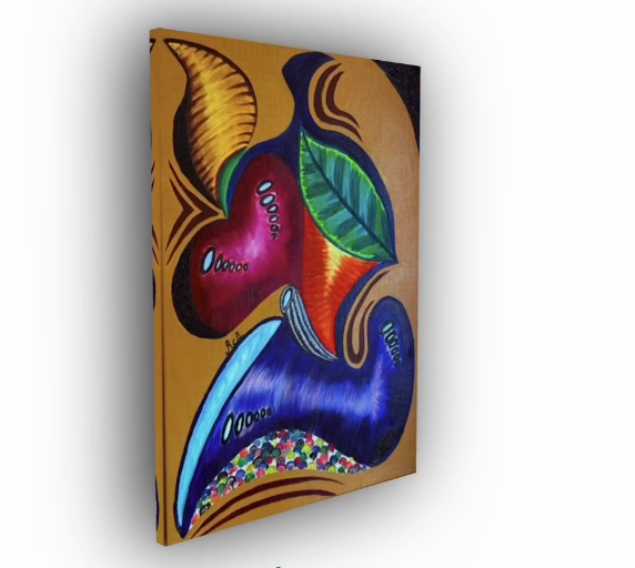 Angled view of Rhythm in Color, original 18 by 24 inch painting
